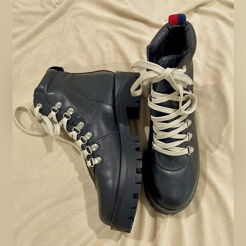 Black Combat Boots with Back Detail